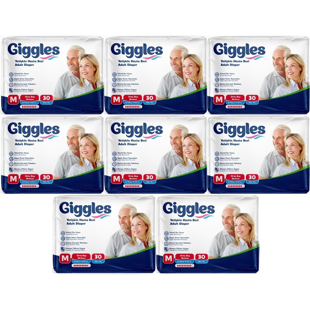 Giggles Hasta Bezi Yetişkin Bel Bantlı Tekstil Yüzey Orta - Medium (M) 240 Adet (8PK*30)