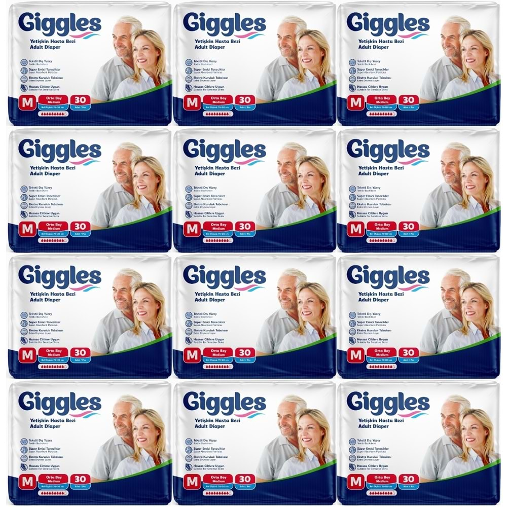 Giggles Hasta Bezi Yetişkin Bel Bantlı Tekstil Yüzey Orta - Medium (M) 360 Adet (12PK*30)