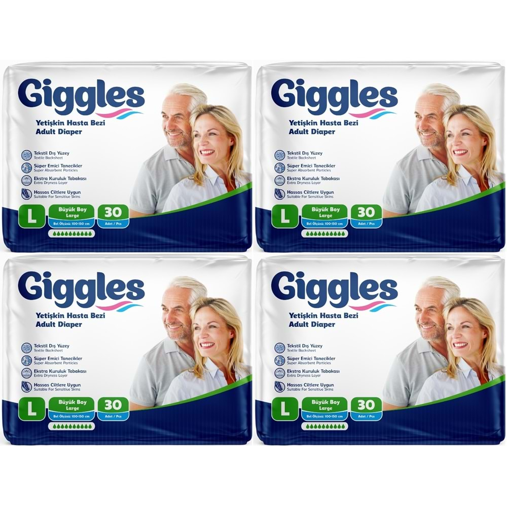 Giggles Hasta Bezi Yetişkin Bel Bantlı Tekstil Yüzey Büyük - Large (L) 120 Adet (4PK*30)