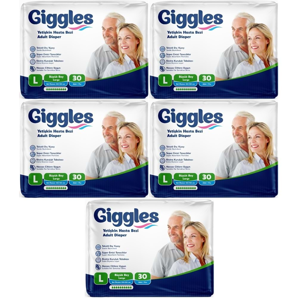 Giggles Hasta Bezi Yetişkin Bel Bantlı Tekstil Yüzey Büyük - Large (L) 150 Adet (5PK*30)