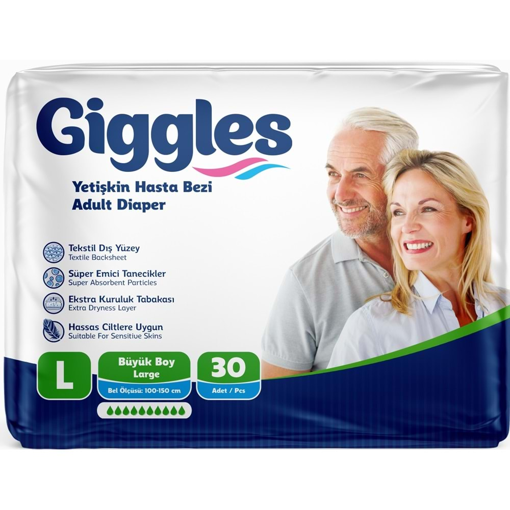 Giggles Hasta Bezi Yetişkin Bel Bantlı Tekstil Yüzey Büyük - Large (L) 150 Adet (5PK*30)