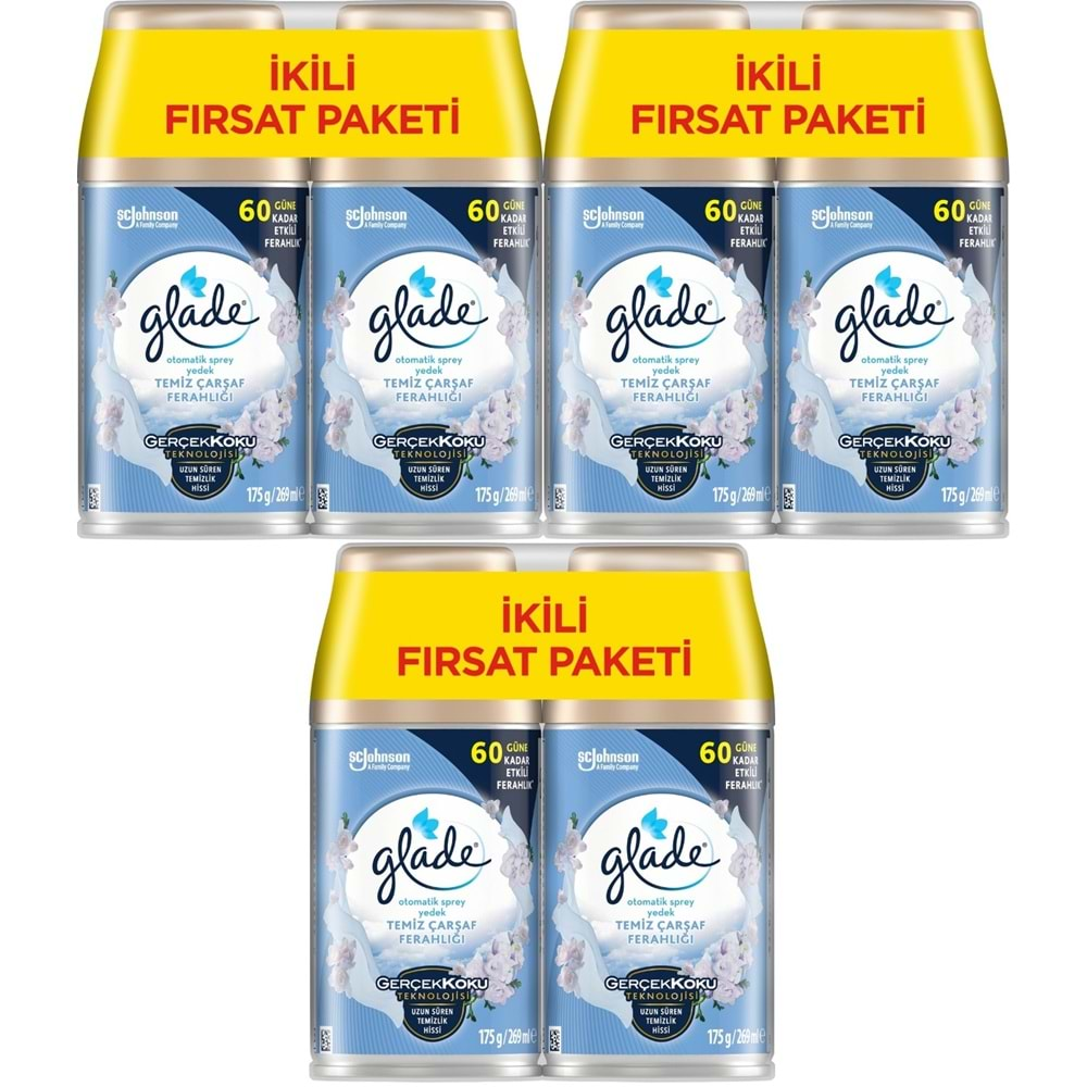 Glade Oda Kokusu Otomatik Sprey Yedek 269ML (6 Lı Set) Temiz Çarşaf Ferahlığı (3PK*2)