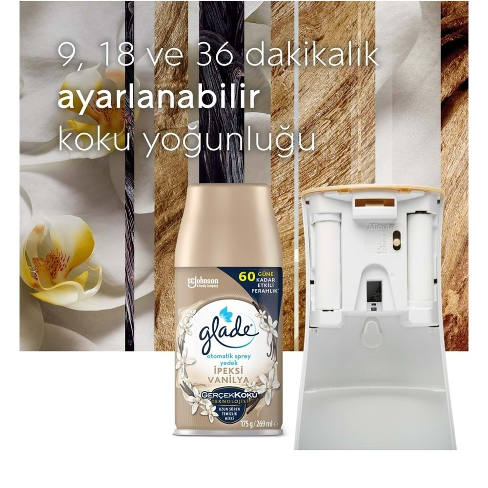 Glade Oda Kokusu Otomatik Sprey Yedek 269ML (4 Lü Set) İpeksi Vanilya ve Meyve Çiçek Buketi (2PK*2)