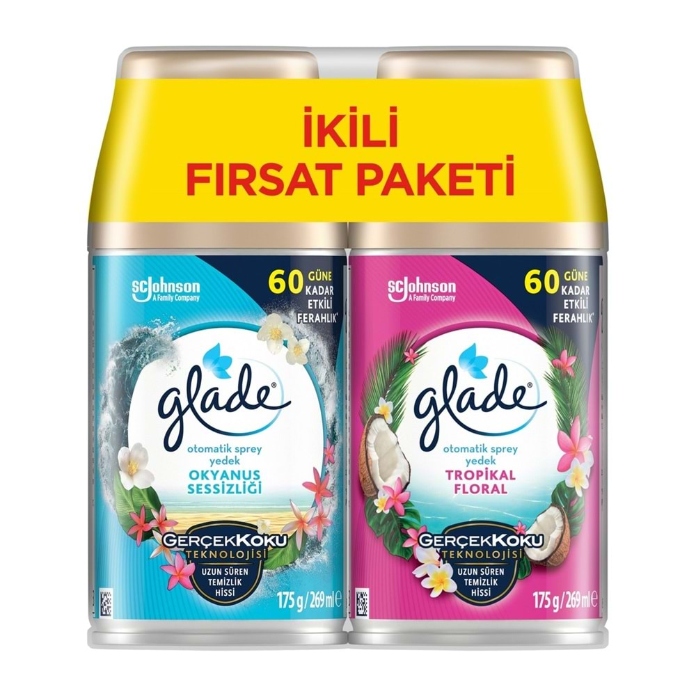 Glade Oda Kokusu Otomatik Sprey Yedek 269ML (6 Lı Set) Okyanus Sessizliği ve Tropikal Floral (3PK*2)