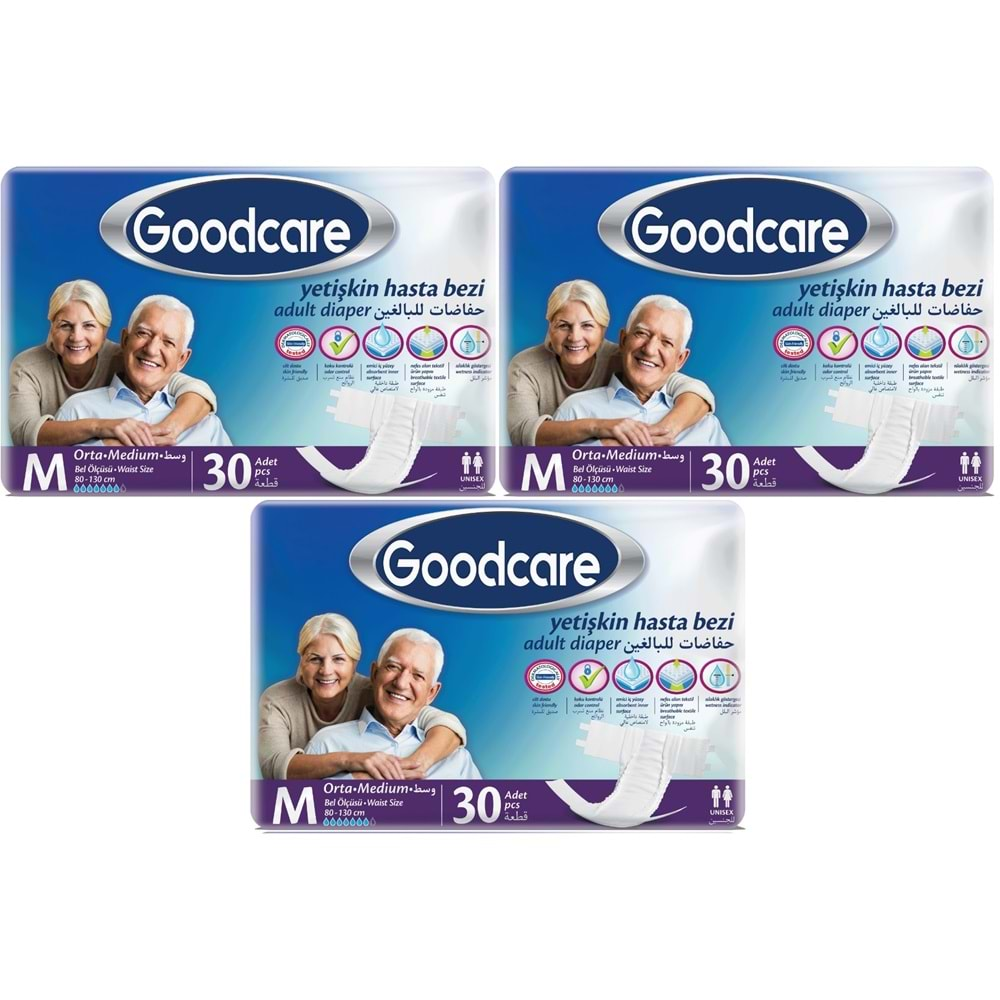 Goodcare Hasta Bezi Yetişkin Bel Bantlı Tekstil Yüzey M Medium - Orta 90 Adet (3PK*30)