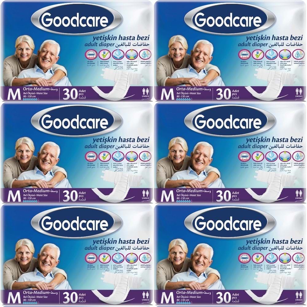 Goodcare Hasta Bezi Yetişkin Bel Bantlı Tekstil Yüzey M Medium - Orta 180 Adet (6PK*30)