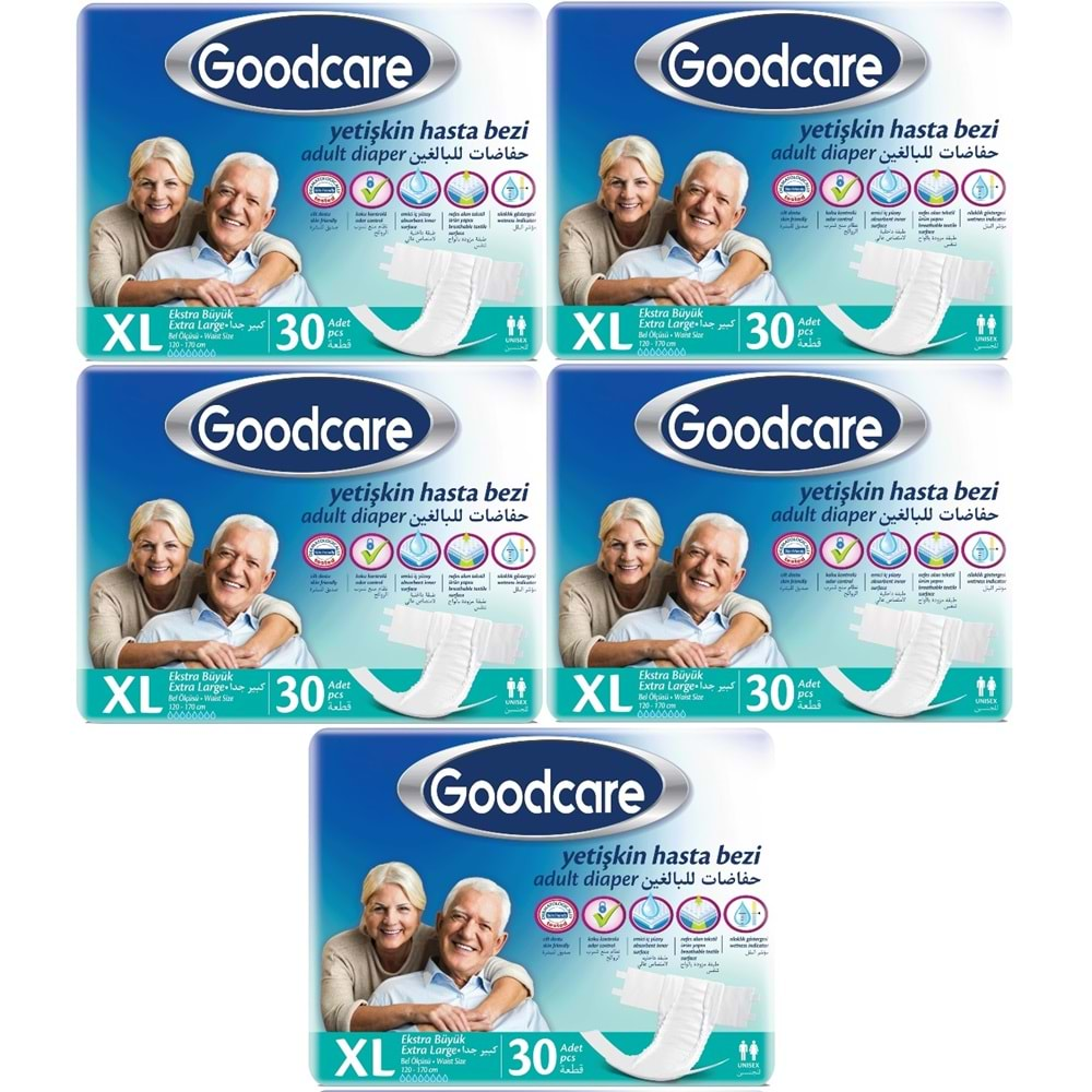 Goodcare Hasta Bezi Yetişkin Bel Bantlı Tekstil Yüzey XL Extra Large- Ekstra Büyük 150 Adet (5PK*30)