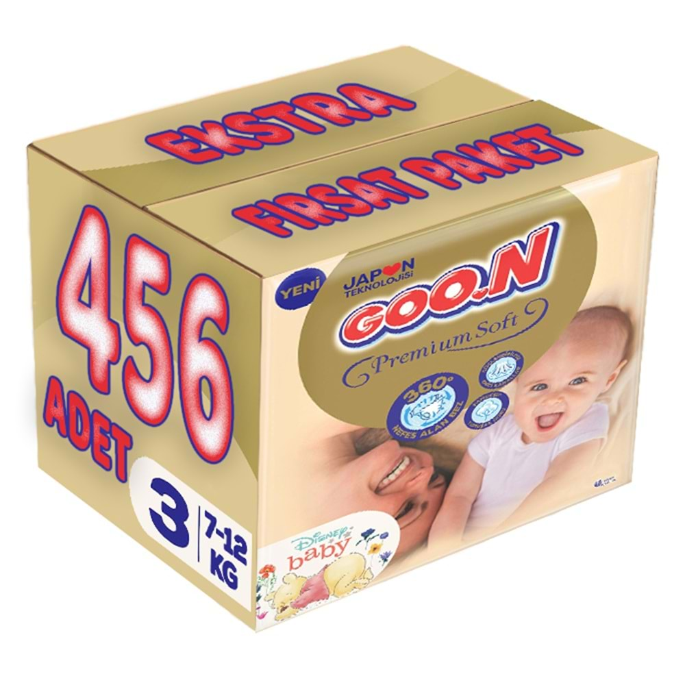 Goon Premium Soft Bebek Bezi Beden:3 (7-12Kg) Midi 456 Adet Ekstra Fırsat Pk