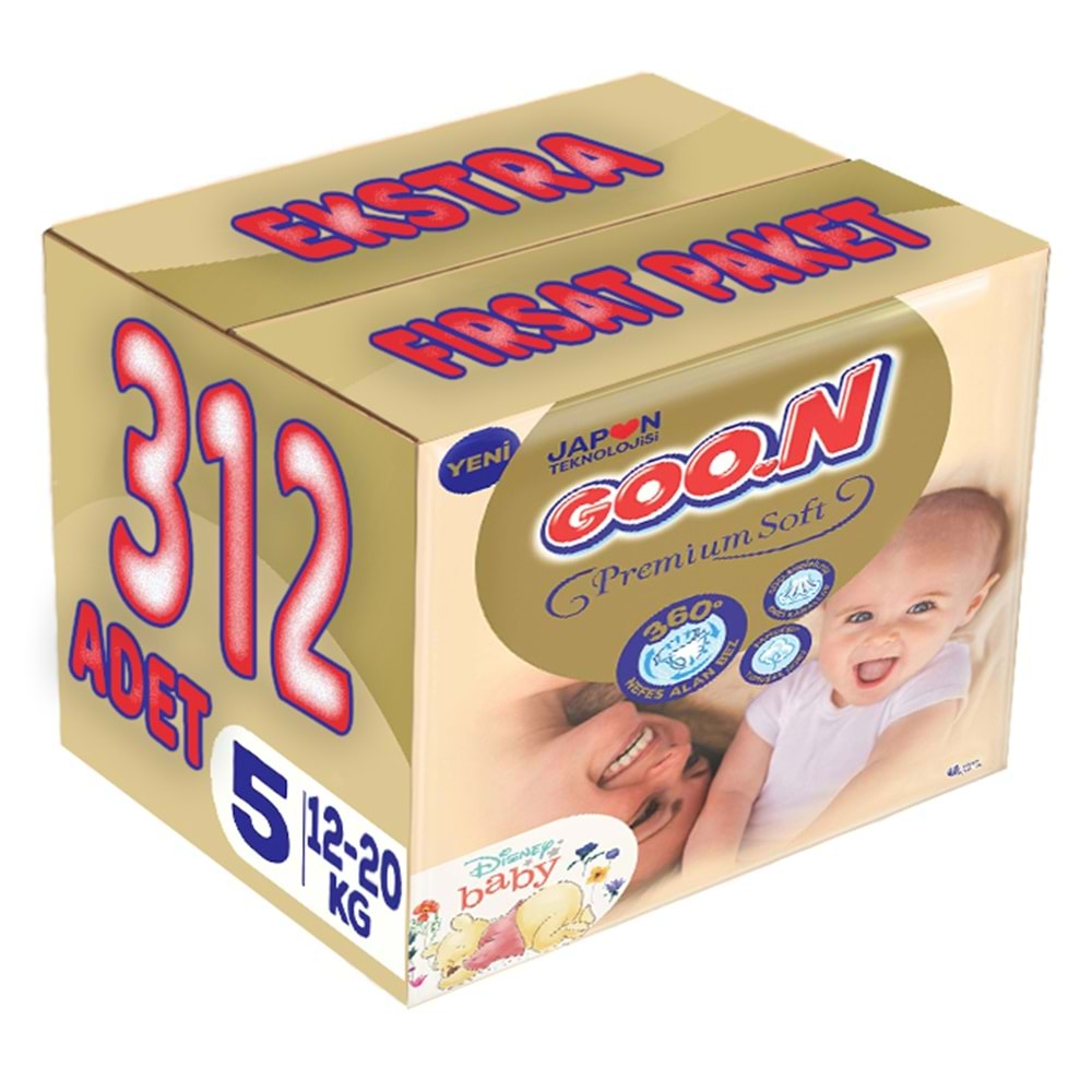 Goon Premium Soft Bebek Bezi Beden:5 (12-20Kg) Junior 312 Adet Ekstra Fırsat Pk