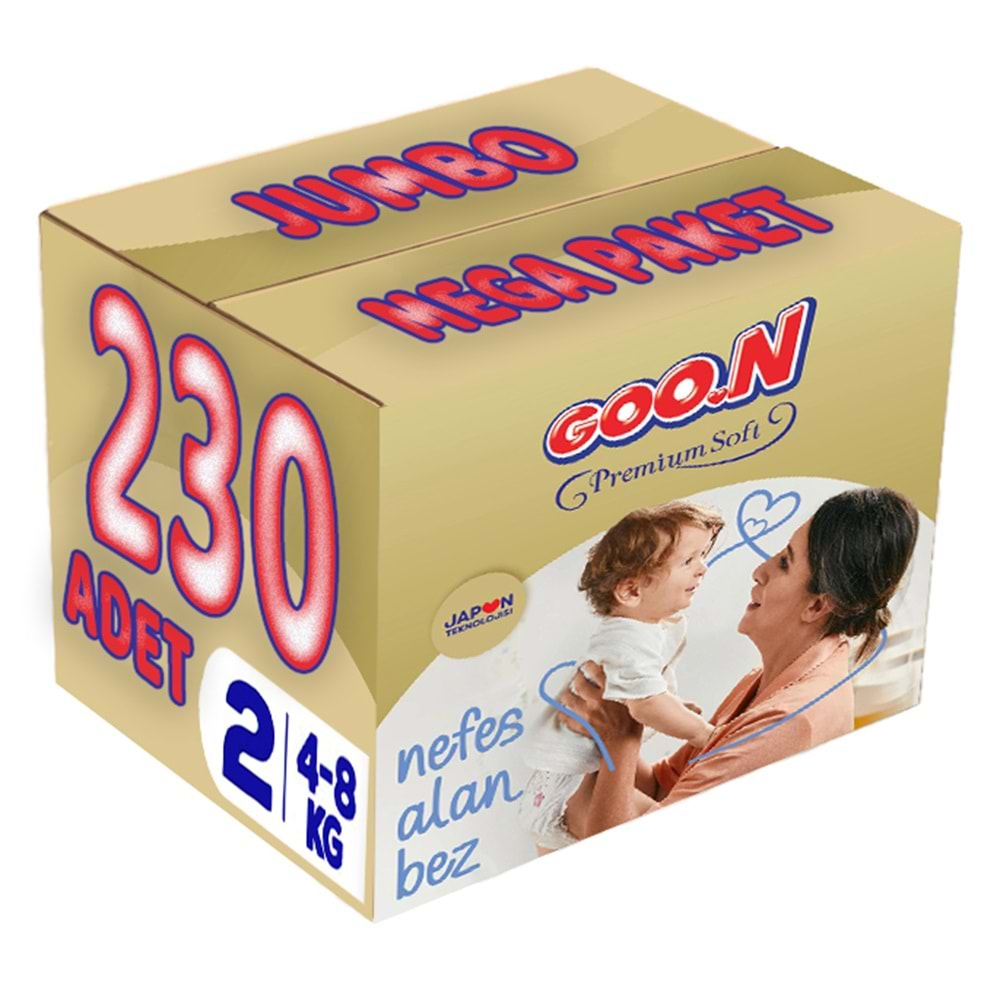 Goon Premium Soft Bebek Bezi Beden:2 (4-8Kg) Mini 230 Adet Jumbo Mega Pk