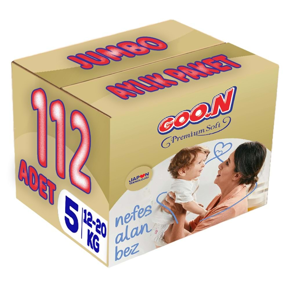 Goon Premium Soft Bebek Bezi Beden:5 (12-20Kg) Junior 112 Adet Jumbo Aylık Pk