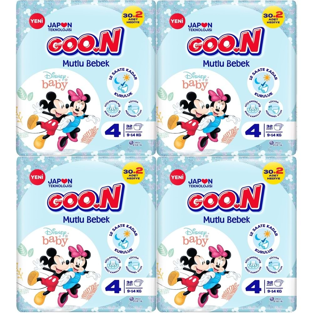 Goon Mutlu Bebek Bebek Bezi Beden:4 (9-14Kg) Maxi 128 Adet Jumbo Aylık Pk