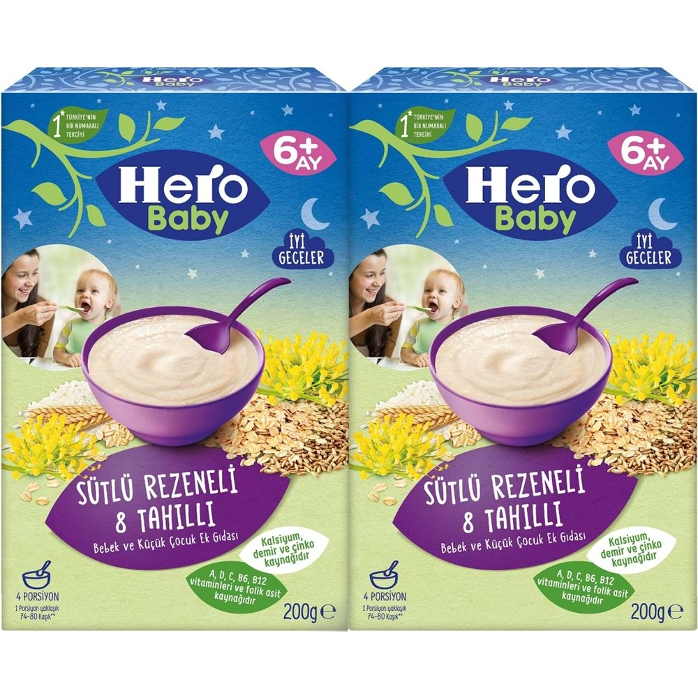 Hero Baby Kaşık Maması 200GR Gece Sütlü Rezeneli 8 Tahıllı 2 Li Set