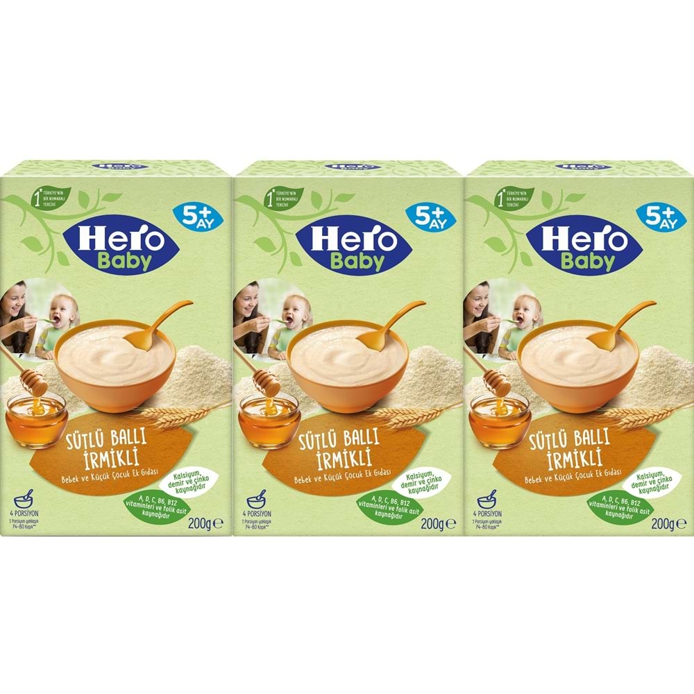 Hero Baby Kaşık Maması 200GR Sütlü Ballı İrmikli 3 Lü Set