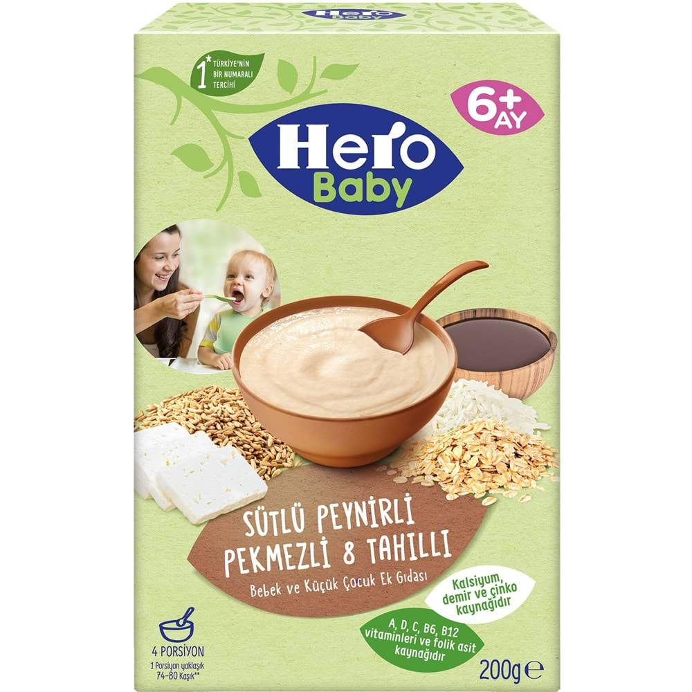 Hero Baby Kaşık Maması 200GR Sütlü Peynirli Pekmezli 8 Tahıllı 5 Li Set