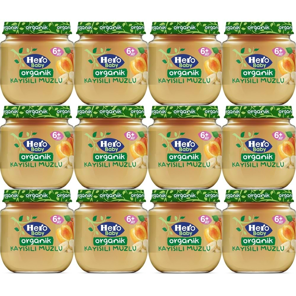 Hero Baby Kavanoz Maması 120GR Organik Kayısılı Muzlu (12 li Set)