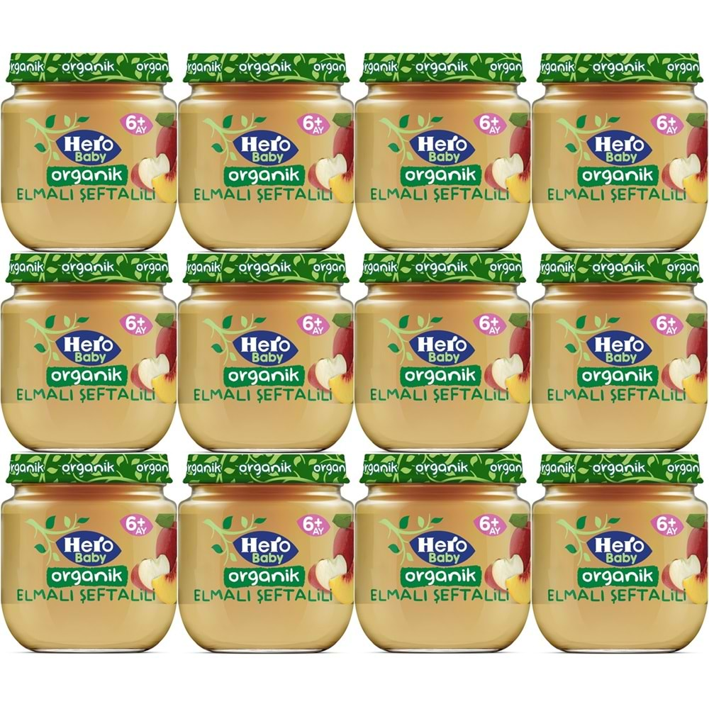 Hero Baby Kavanoz Maması 120GR Organik Elmalı Şeftalili (12 Li Set)