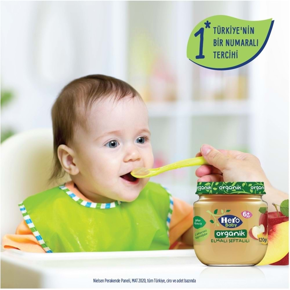 Hero Baby Kavanoz Maması 120GR Organik Elmalı Şeftalili (12 Li Set)