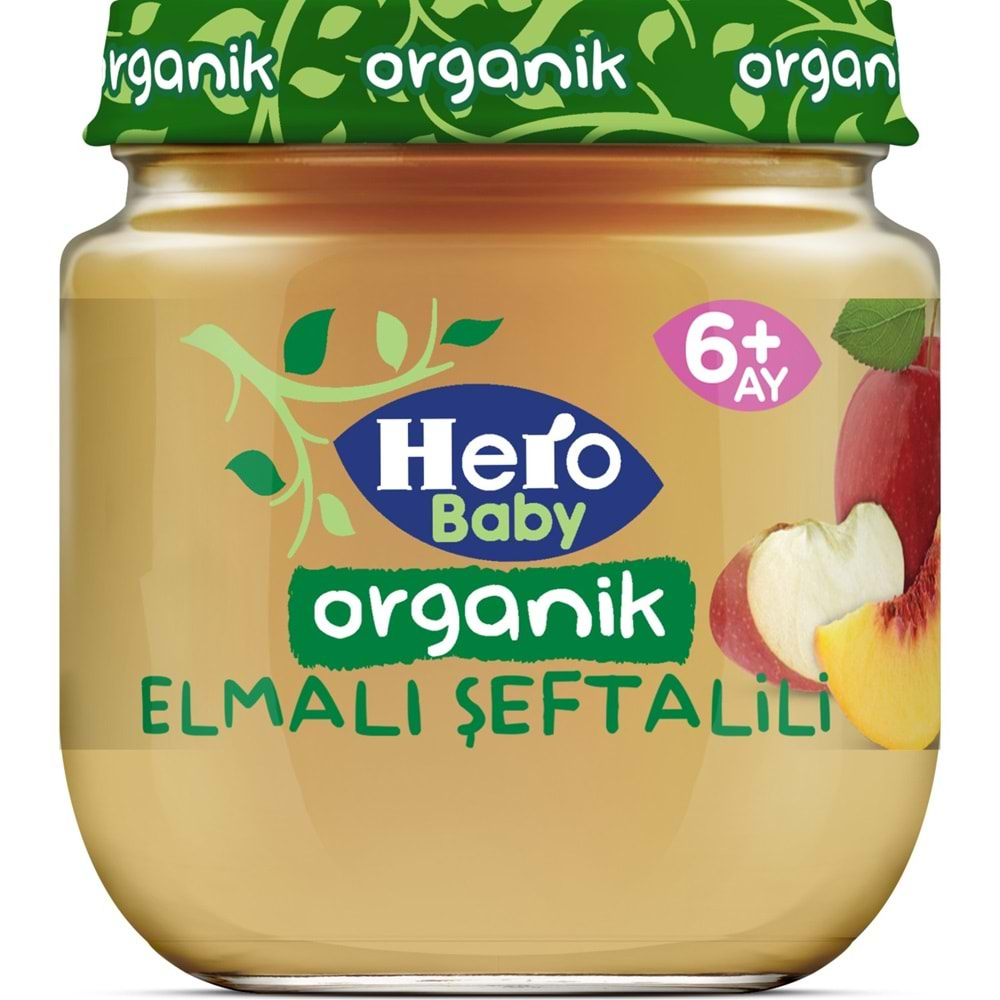 Hero Baby Kavanoz Maması 120GR Organik Elmalı Şeftalili (3 Lü Set)