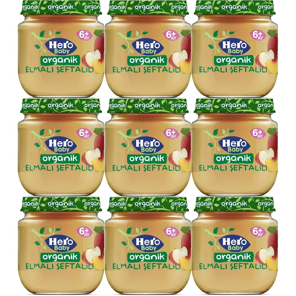 Hero Baby Kavanoz Maması 120GR Organik Elmalı Şeftalili (9 Lu Set)