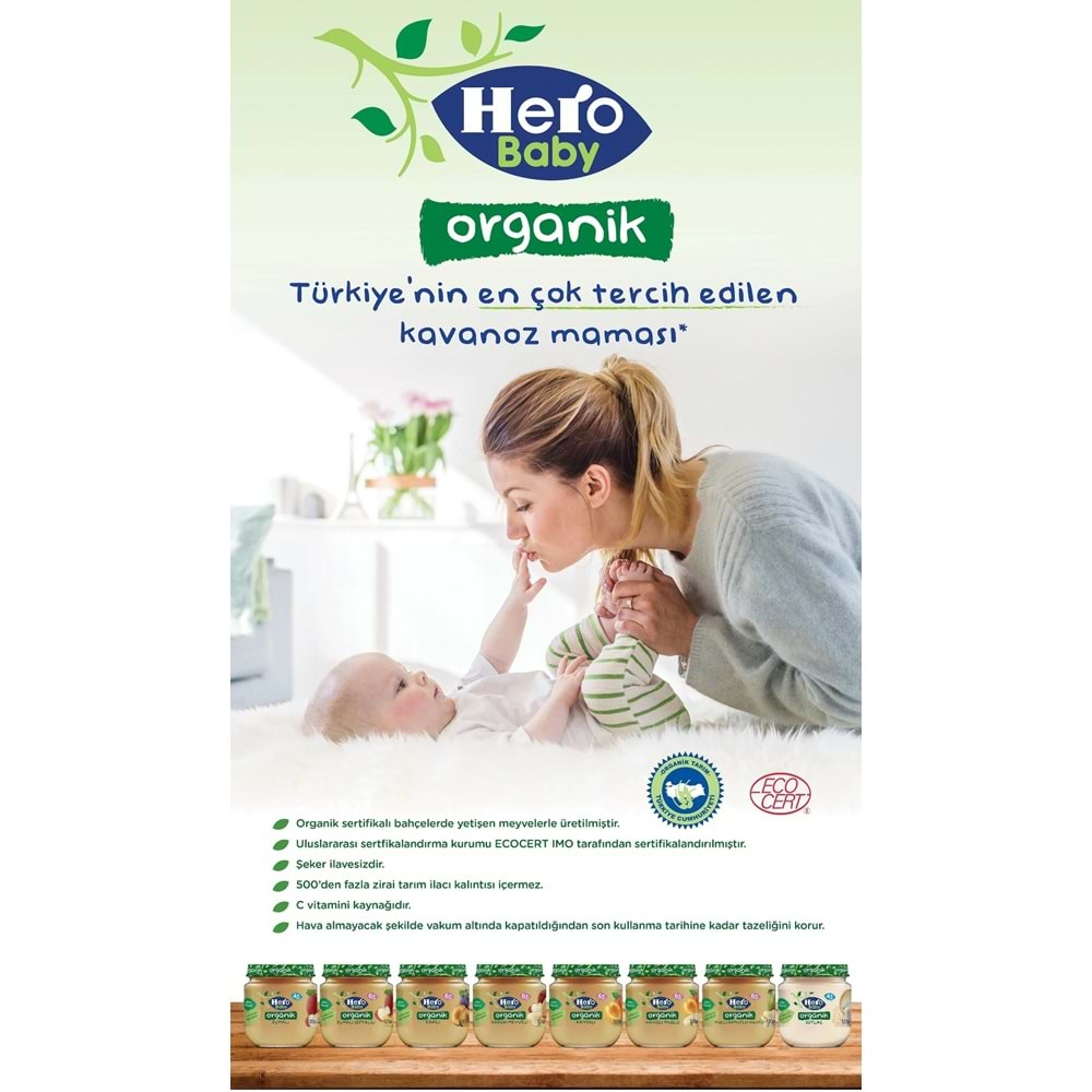 Hero Baby Kavanoz Maması 120GR Organik Elmalı Şeftalili (9 Lu Set)