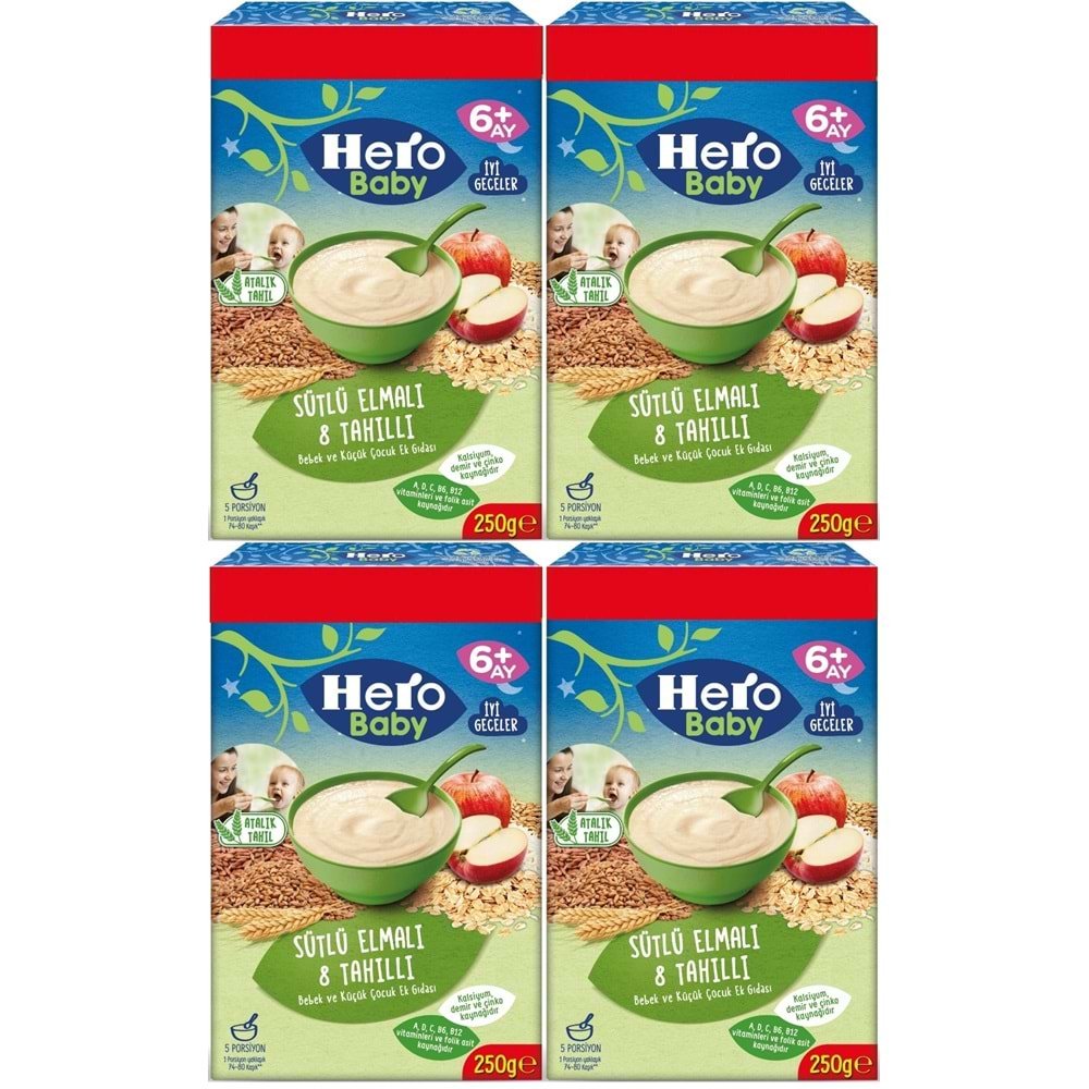 Hero Baby Kaşık Maması 250GR Sütlü Meyveli 8 Tahıllı (Avantaj Pk) (4 Lü Set)