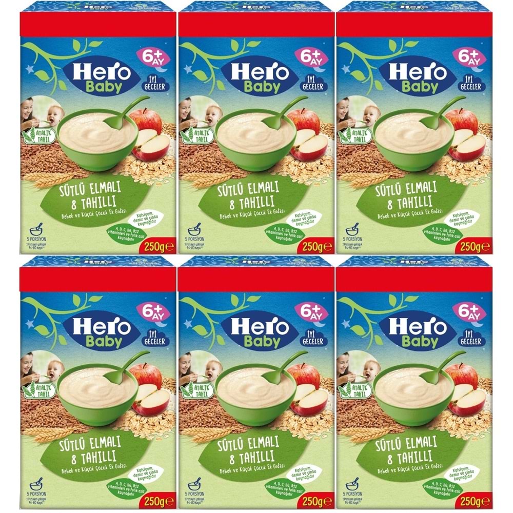 Hero Baby Kaşık Maması 250GR Sütlü Meyveli 8 Tahıllı (Avantaj Pk) (6 Lı Set)