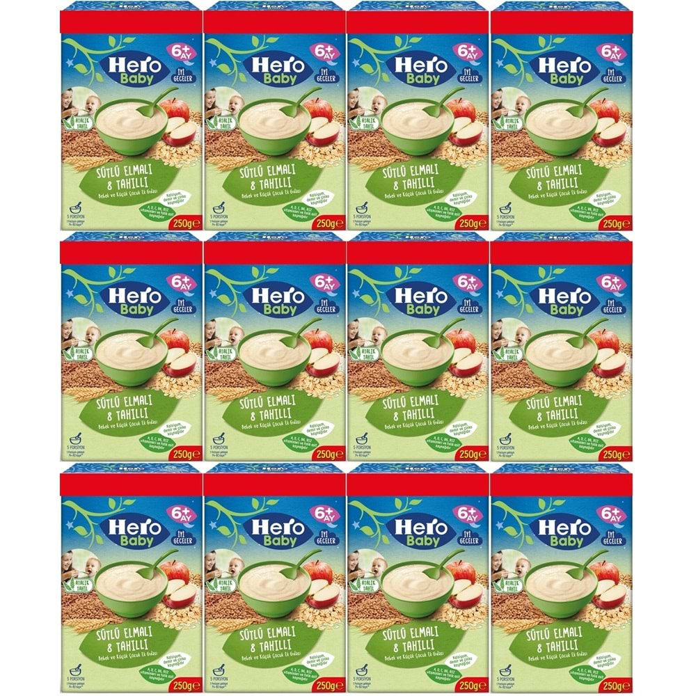 Hero Baby Kaşık Maması 250GR Sütlü Elmalı 8 Tahıllı (Avantaj Pk) (12 Li Set)