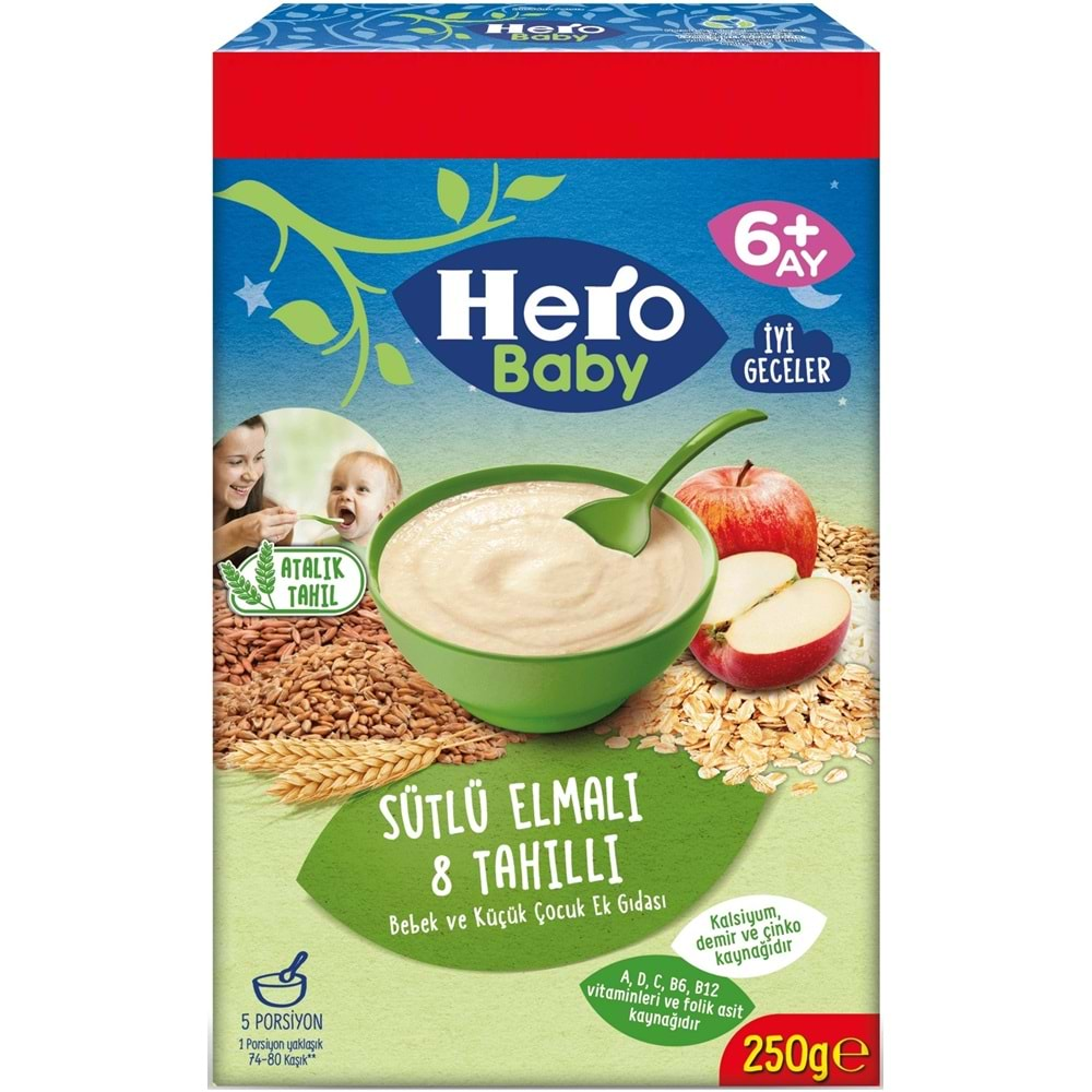 Hero Baby Kaşık Maması 250GR Sütlü Elmalı 8 Tahıllı (Avantaj Pk) (12 Li Set)