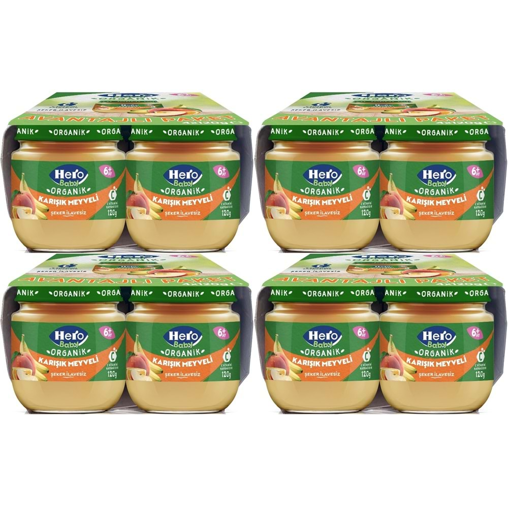 Hero Baby Kavanoz Maması 120GR Avantaj Pk (16 Lı Set) Karışık Meyveli (4PK*4)