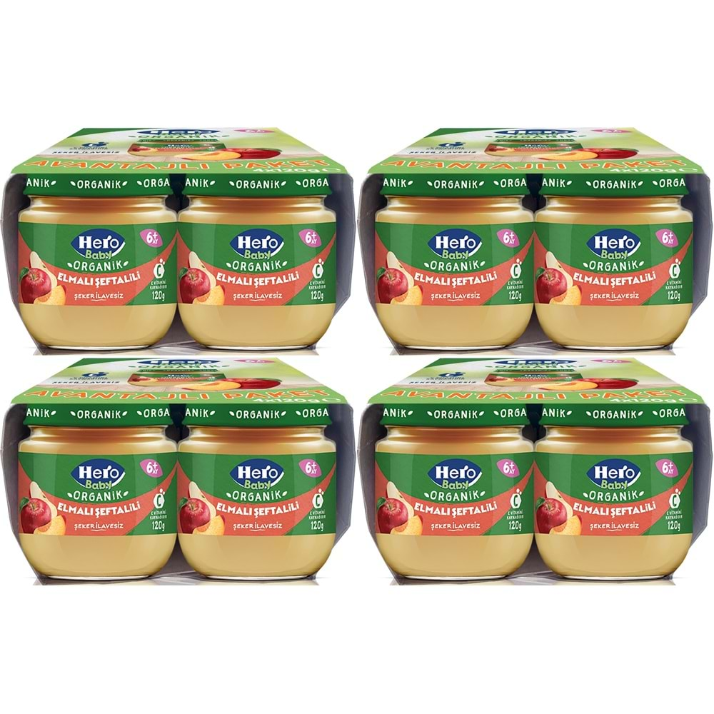 Hero Baby Kavanoz Maması 120GR Avantaj Pk (16 Lı Set) Elmalı Şeftalili (4PK*4)