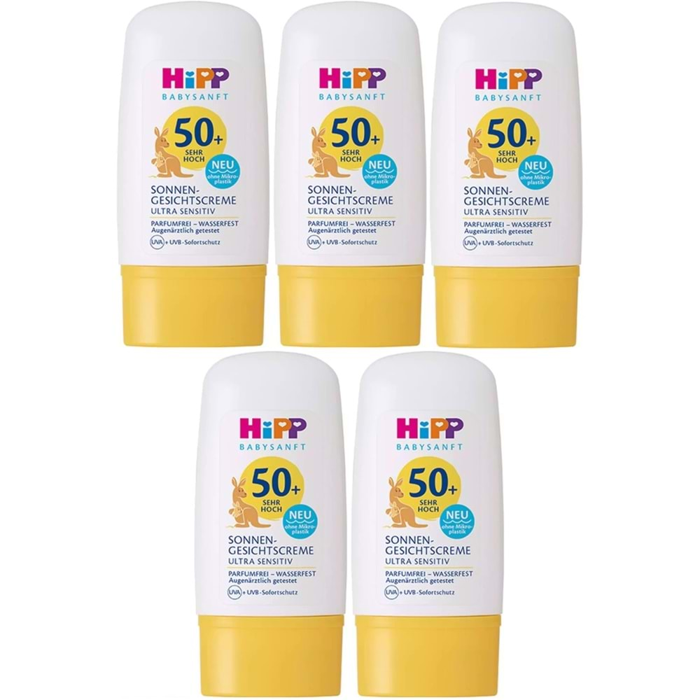 Hipp Babysanft Güneş Kremi -Yüz için Sonnen Gesıchtscreme 50+ Faktör Ultra Sensıtıv 30ML (5 Li Set)