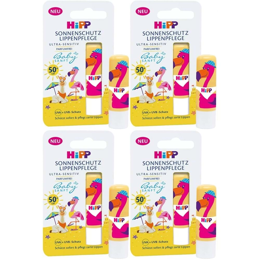 Hipp Babysanft Güneş Koruyucu Dudak Nemlendiricisi Ultra Sensıtıv 4.8GR (Sarı-Pembe) (4 Lü Set)