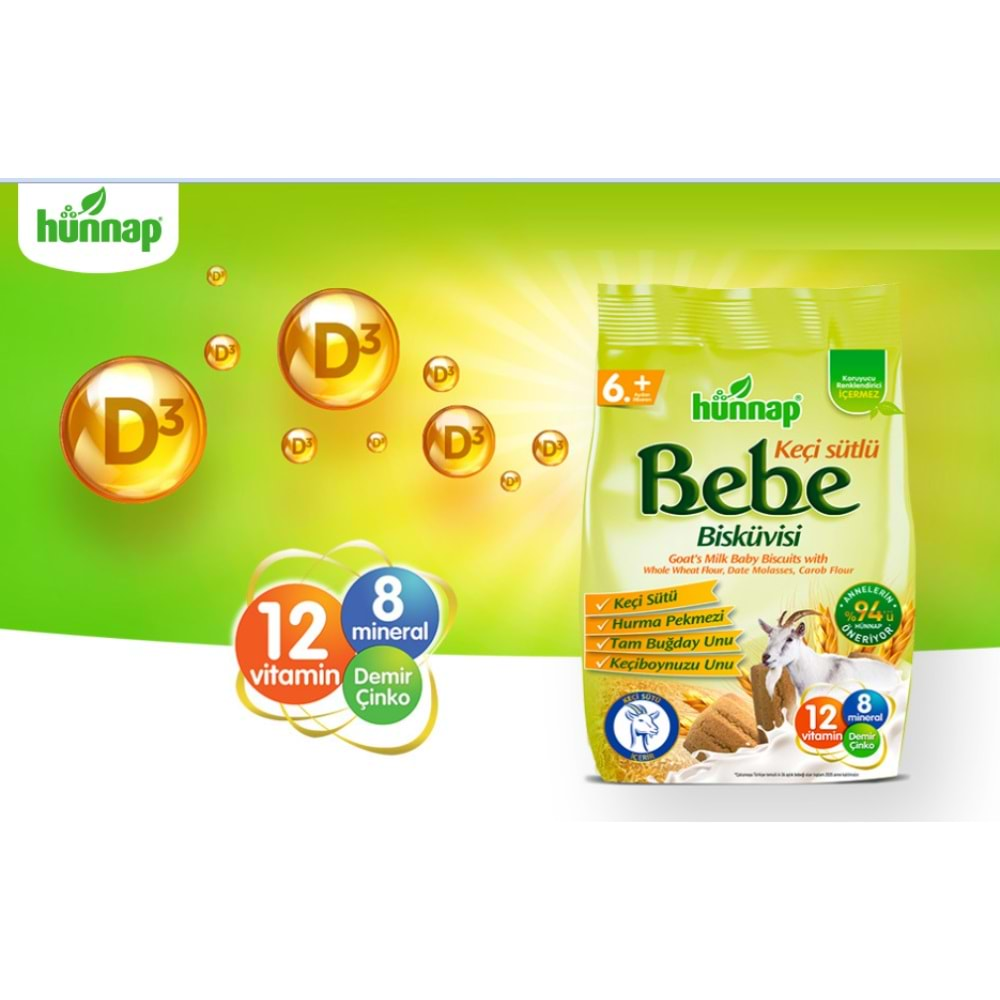 Hünnap Bebe Bisküvisi Keçi Sütlü 400GR 8 li Set (Toplam 3200GR)