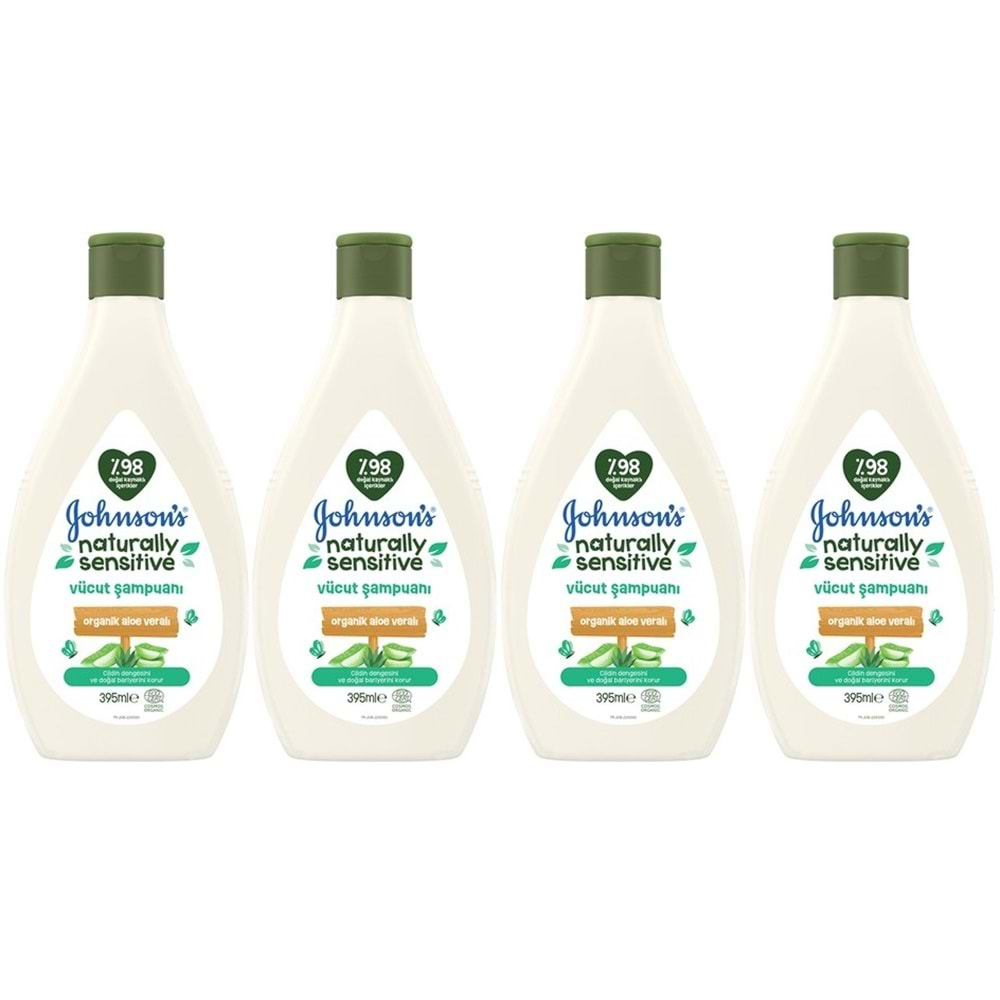 Johnsons Baby Vücut Şampuanı 395ML Natural Sensitive (Organik Aloe Veralı) (4 Lü Set)