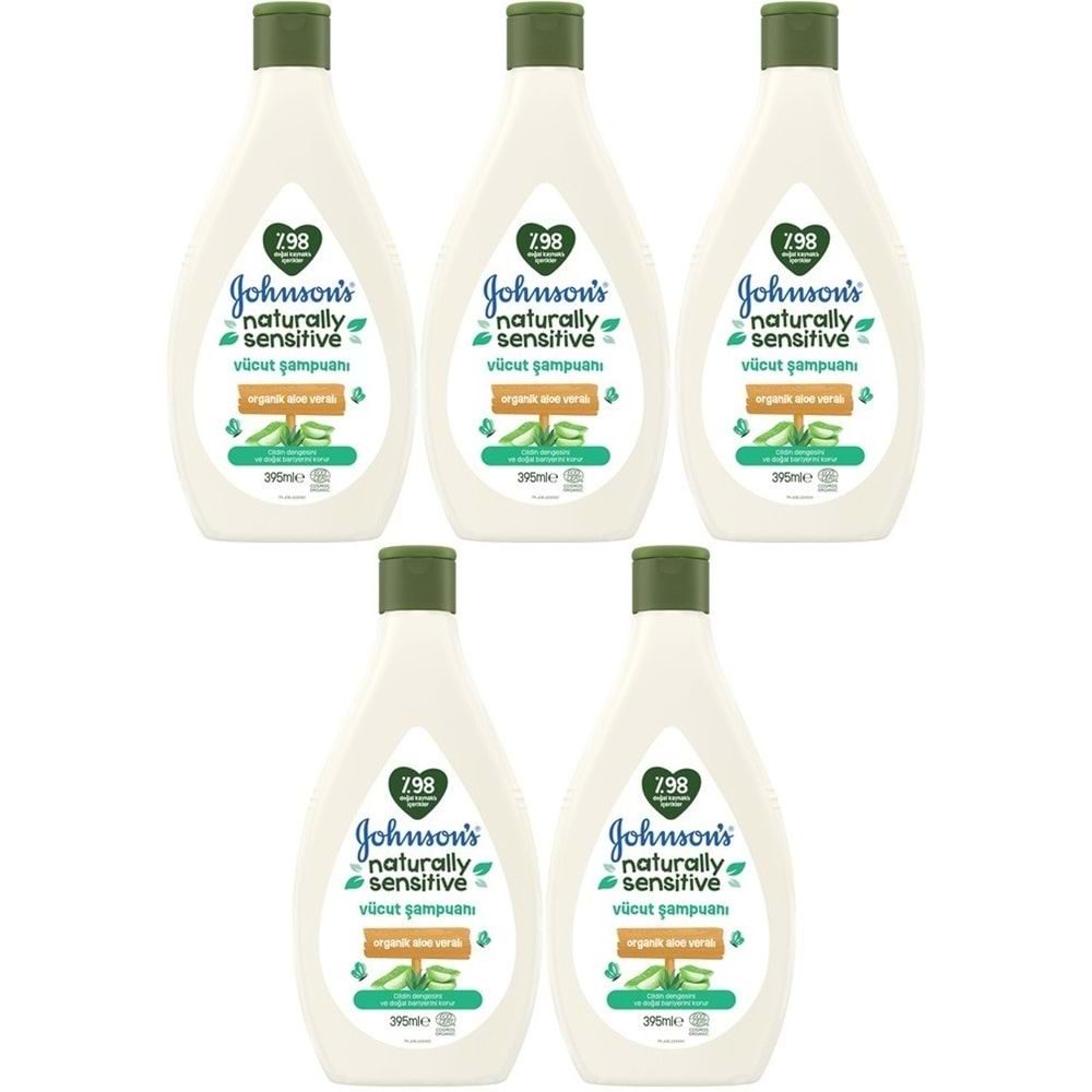 Johnsons Baby Vücut Şampuanı 395ML Natural Sensitive (Organik Aloe Veralı) (5 Li Set)