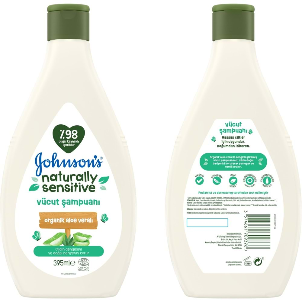 Johnsons Baby Vücut Şampuanı 395ML Natural Sensitive (Organik Aloe Veralı) (5 Li Set)