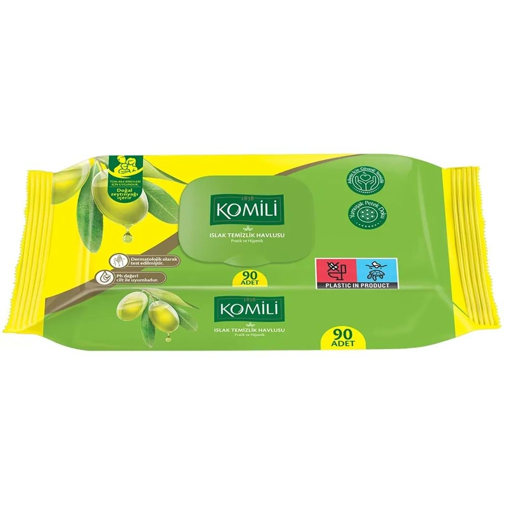 Komili Islak Havlu Mendil 90 Yaprak (4 Lü Set) Zeytin Yağlı Plastik Kapaklı (4PK*90) 360 Yaprak