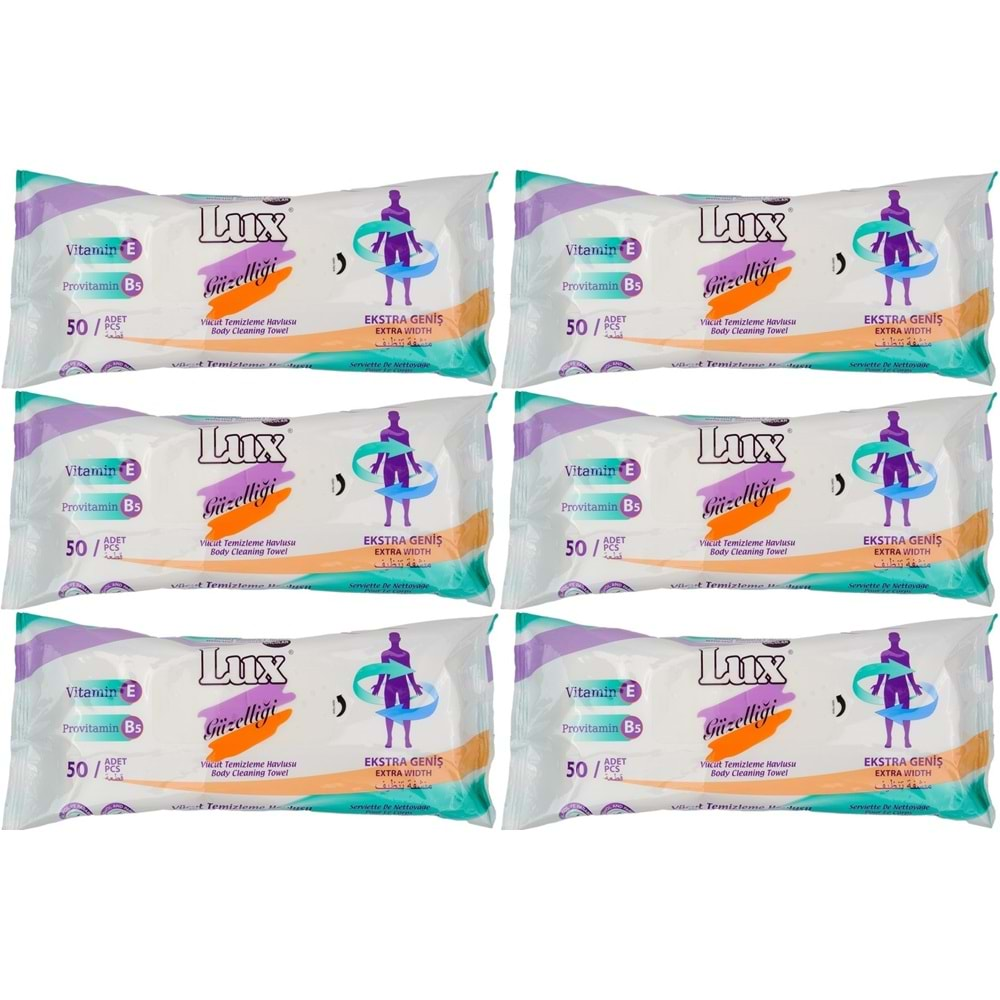 Lüx Hasta Vücut Temizleme Islak Mendil Havlu 50 Yaprak XL (6 Lı Set)