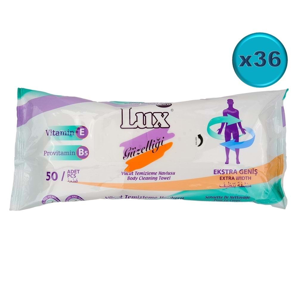 Lüx Hasta Vücut Temizleme Islak Mendil Havlu 50 Yaprak XL (36 Lı Set)