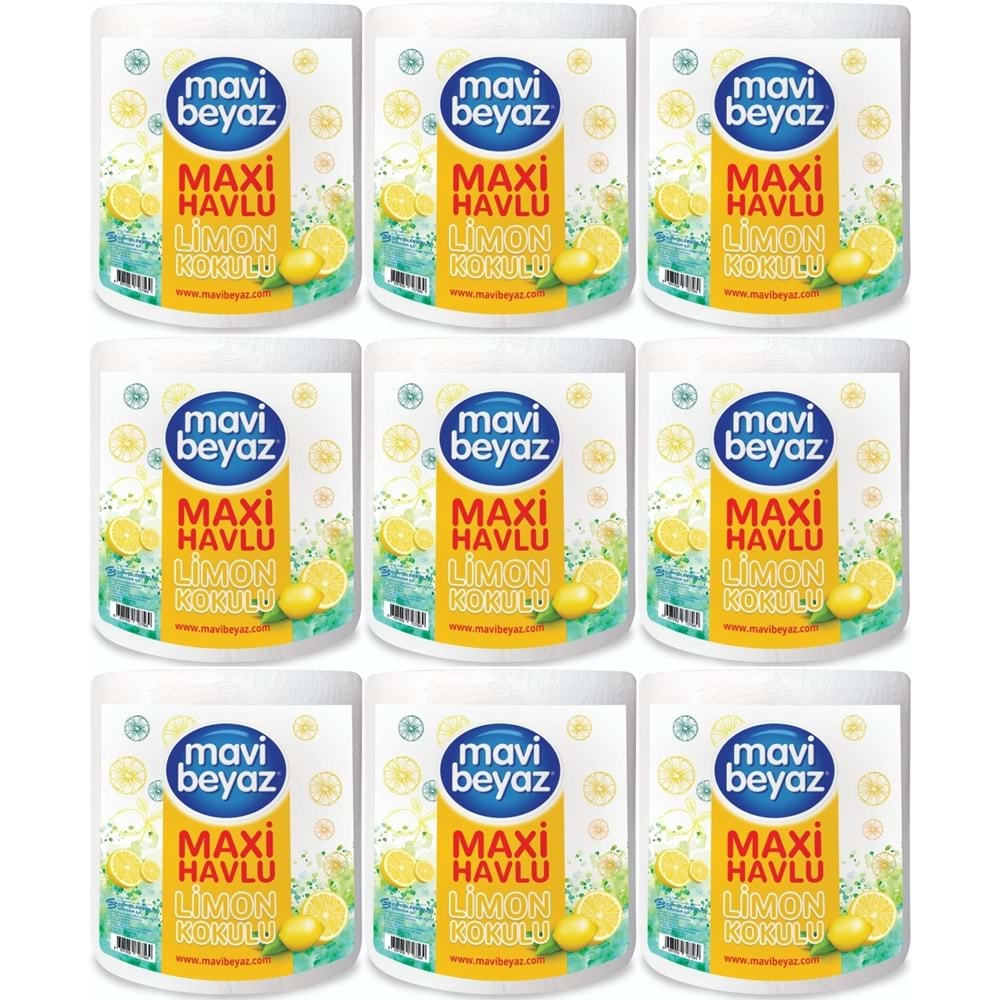 Mavi Beyaz Maxi Kağıt Havlu Dev Rulo Pk Limon Kokulu (9 Lu Set)