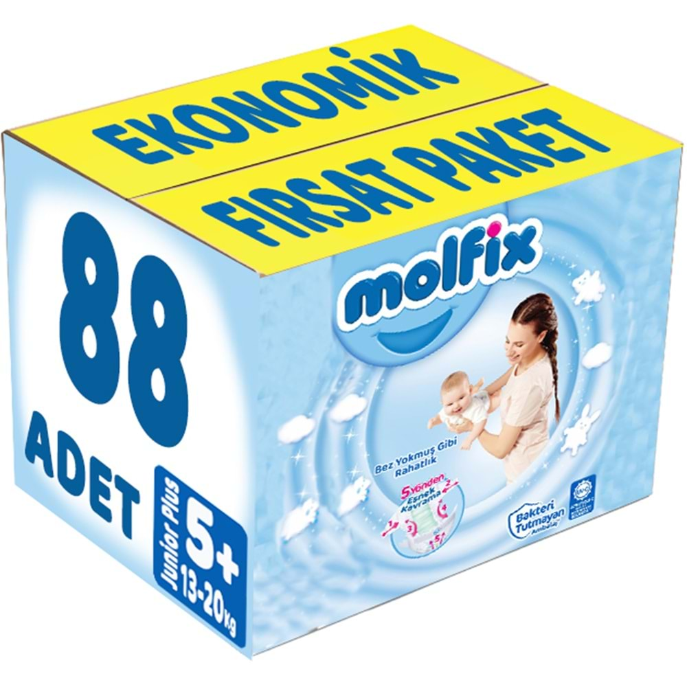 Molfix Bebek Bezi Beden:5+ (13-20Kg) Junior Plus 88 Adet Ekonomik Fırsat Pk