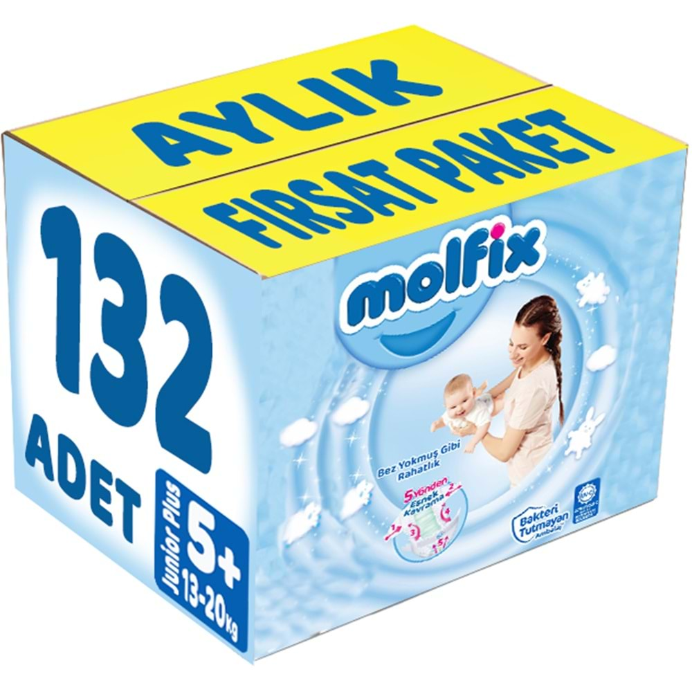 Molfix Bebek Bezi Beden:5+ (13-20Kg) Junior Plus 132 Adet Aylık Fırsat Pk