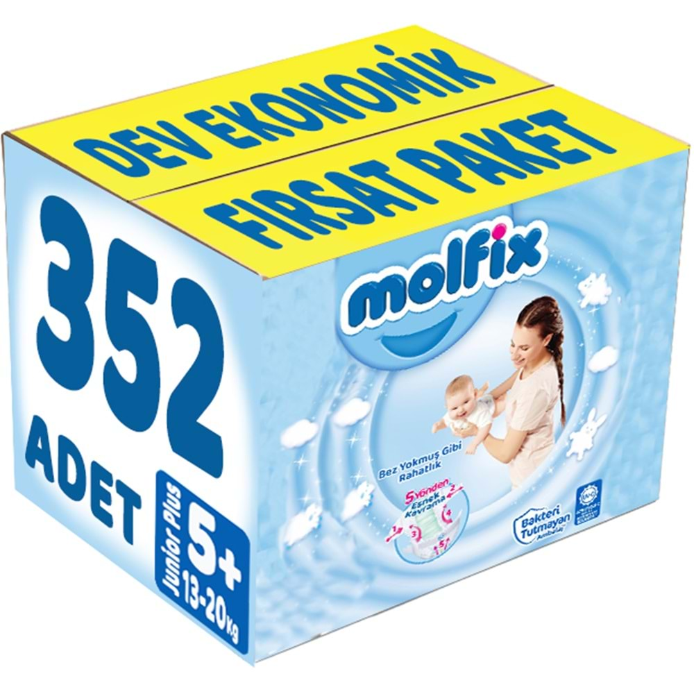 Molfix Bebek Bezi Beden:5+ (13-20Kg) Junior Plus 352 Adet Dev Ekonomik Fırsat Pk