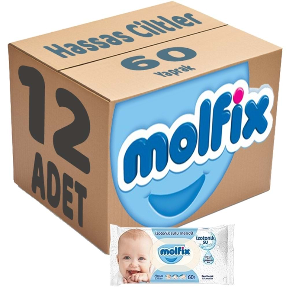 Molfix Islak Havlu Mendil İzotonik Hassas Ciltler 12 Li Set 60 Yaprak Plastik Kapaklı