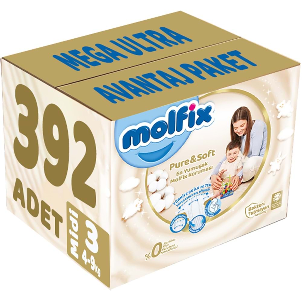 Molfix Pure&Soft Bebek Bezi Beden:3 (4-9Kg) Midi 392 Adet Mega Ultra Avantaj Pk