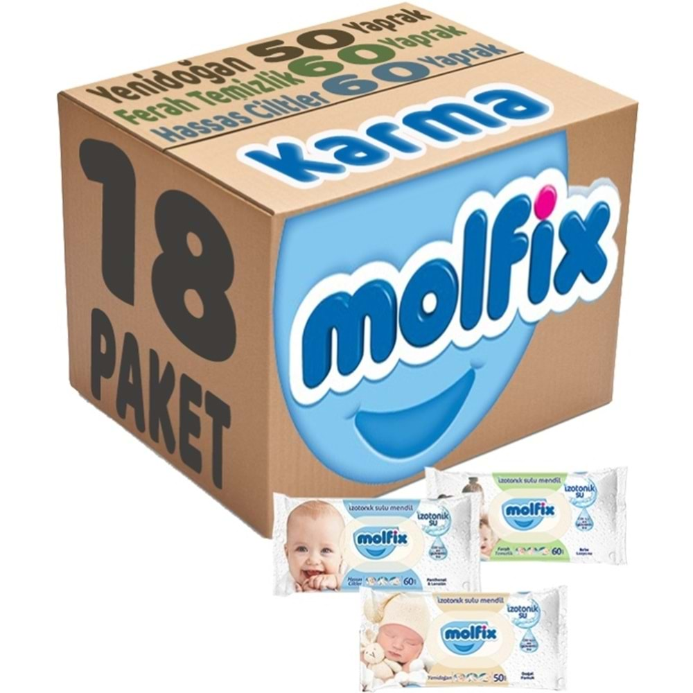 Molfix Islak Havlu Mendil İzotonik Karma 18 Li Set (Yeni Doğan-Hassas Cilt-Ferah Temizlik)