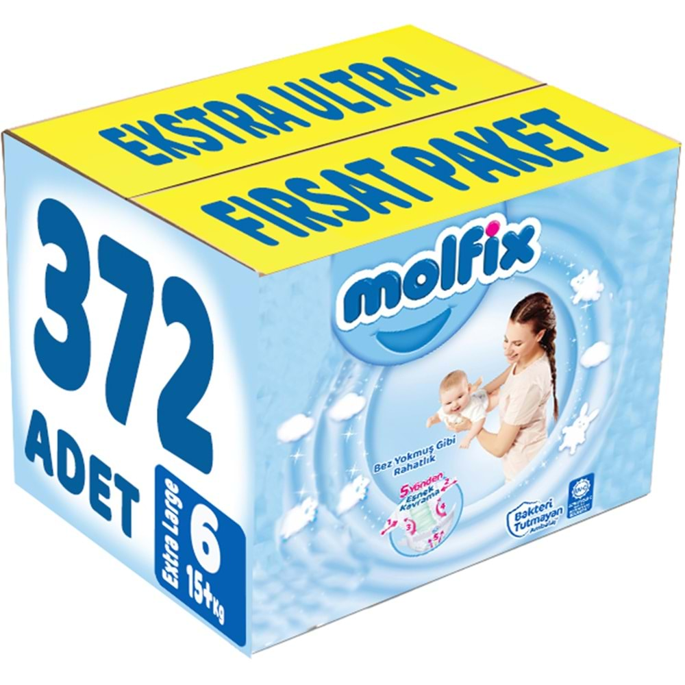 Molfix Bebek Bezi Beden:6 (15+Kg) Extra Large 372 Adet Ekstra Ultra Fırsat Pk