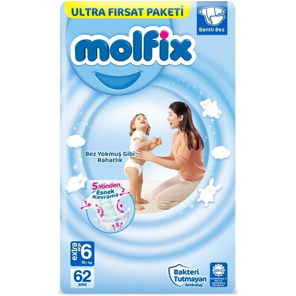 Molfix Bebek Bezi Beden:6 (15+Kg) Extra Large 372 Adet Ekstra Ultra Fırsat Pk