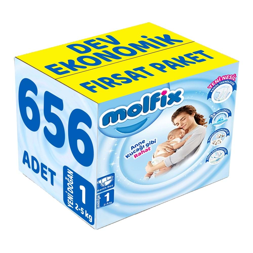 Molfix Bebek Bezi Beden:1 (2-5Kg) Yeni Doğan 656 Adet Dev Ekonomik Fırsat Pk